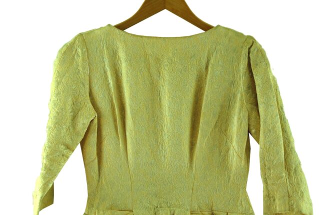 Close up of 1960s Pastel Yellow Jacquard Dress