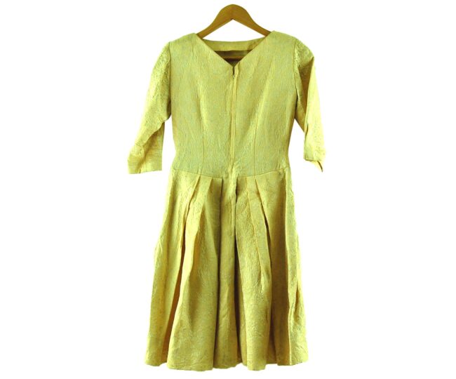 Back of 1960s Pastel Yellow Jacquard Dress