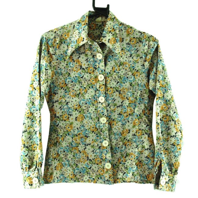 Floral Floral Dagger Collar 70s Blouse