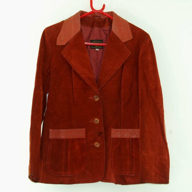 Rust Coloured Womans 70s suede jacket With Leather Trim