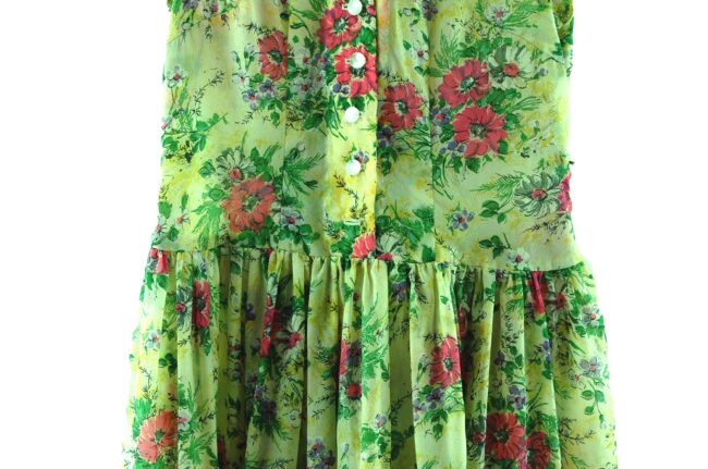 Close up of Floral Drop Waist 50s dress