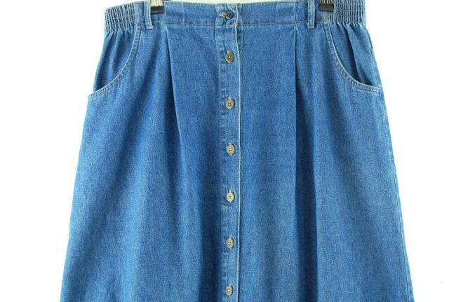 Close up of A Line Denim Midi Skirt