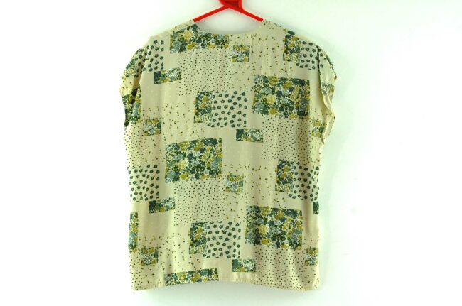 Back of 90s Beige Patchwork Print Blouse