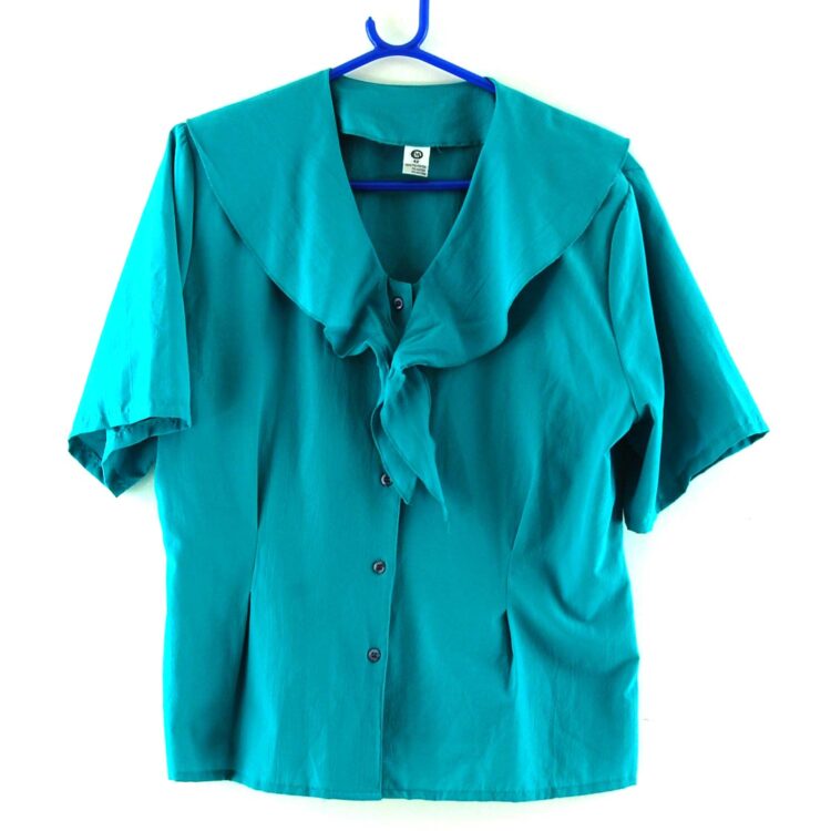 90s Turquoise Tie Neck Blouse