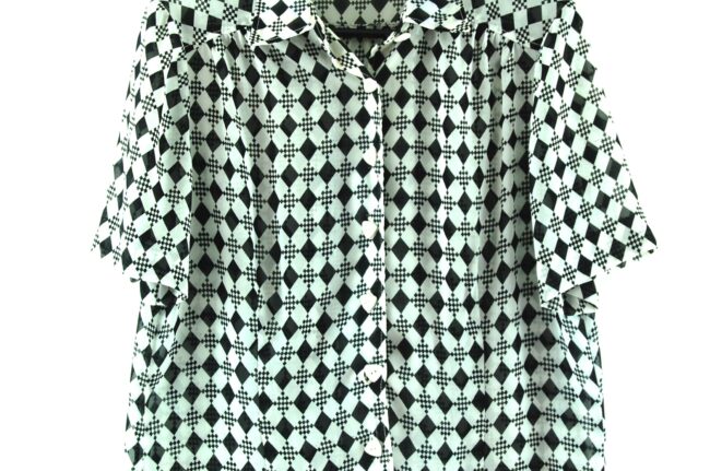 Close up of 90s Harlequin Print Blouse