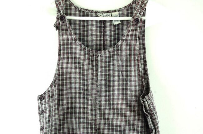 Close up of Womens Cropped Plaid Dungarees