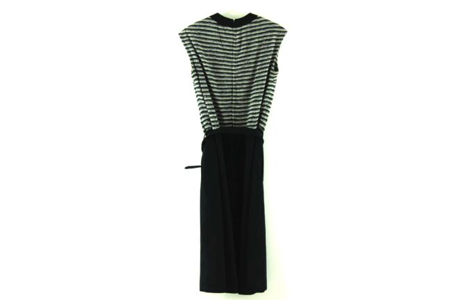Back of Black Suedette And Wool Bodice Striped 70s Dress