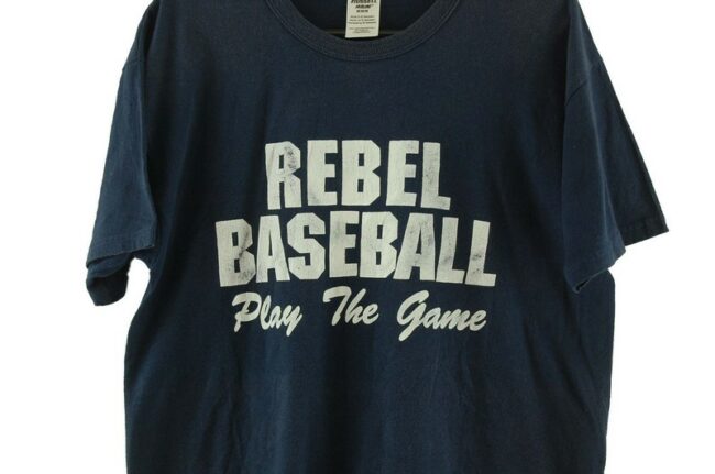 Close up of Rebel Baseball Navy Tee