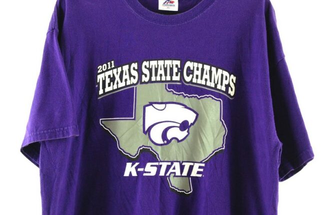 Close up of Texas State Champs Purple Tee