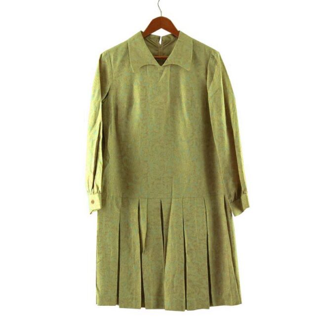 1960s Drop Waist Pleated Shift Dress