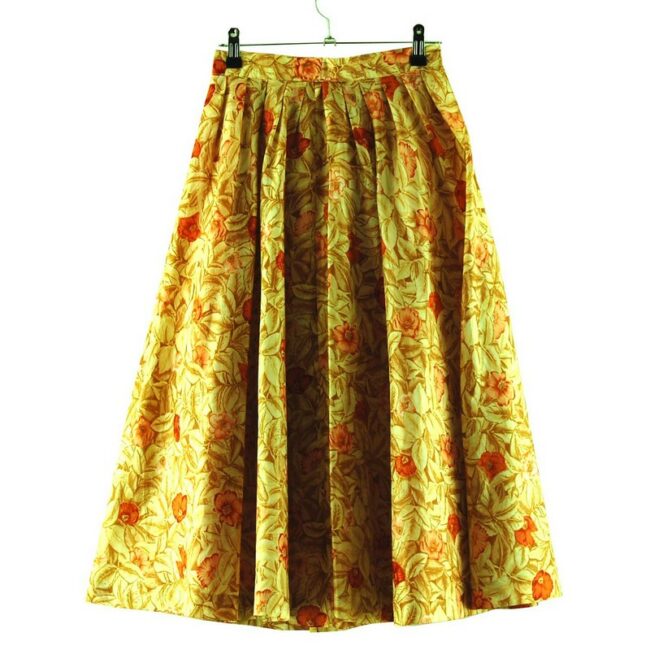 Vintage Brown Floral Silk Midi Skirt
