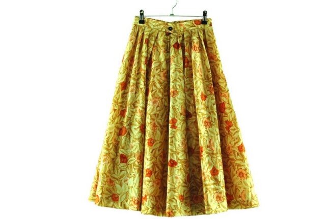 Back of Vintage Brown Floral Silk Midi Skirt