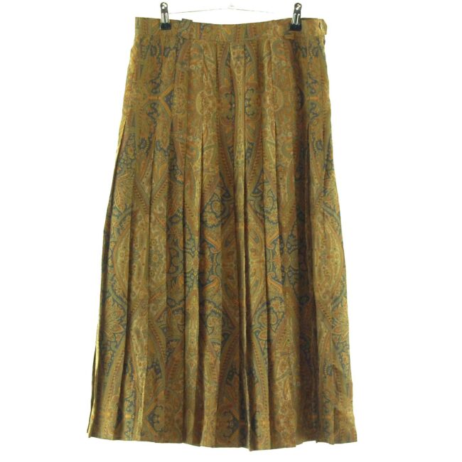 Vintage Paisley Pleated Midi Skirt