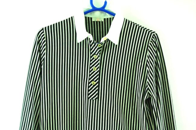Close up of 70s Black and White Striped Blouse