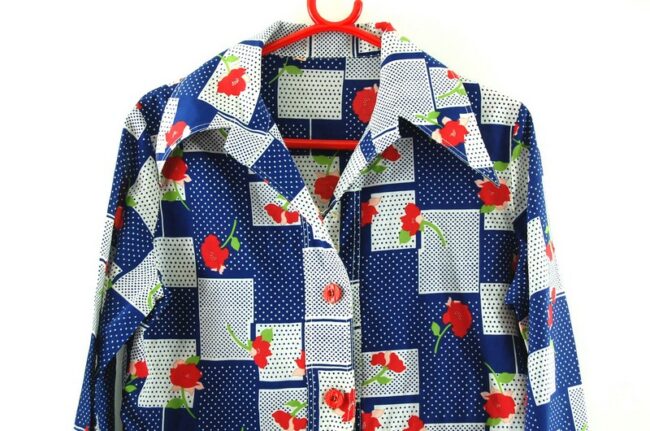 Close up of Floral Checkered 70s Blouse