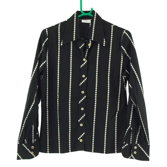 Black and White Squares Print 70s Blouse