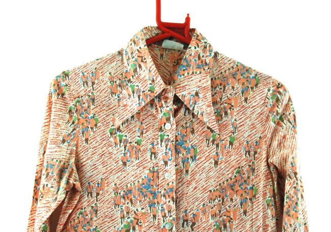 Close up of 70s Crowd Print Blouse