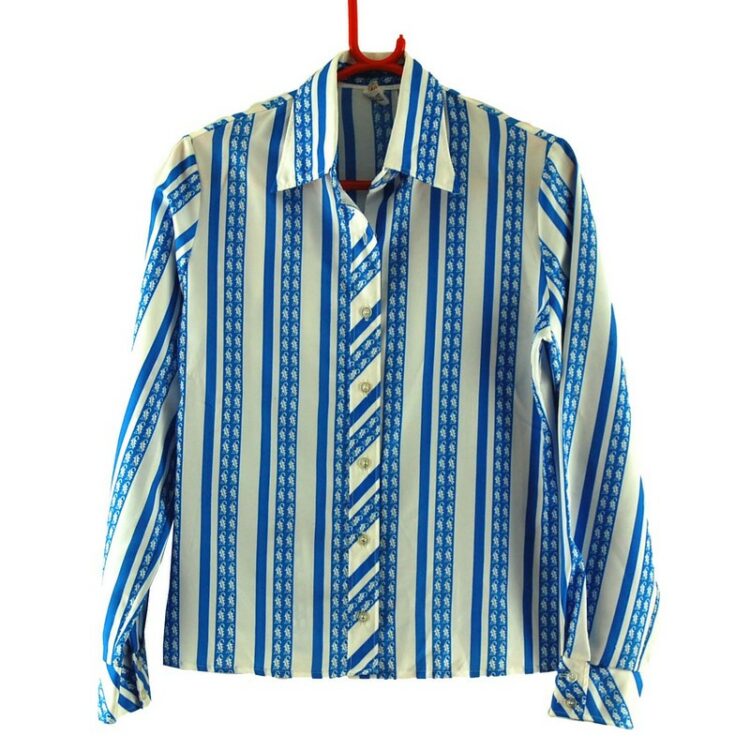 Blue and White Striped 70s Blouse