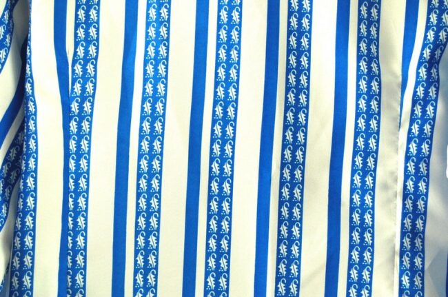 Close up of Blue and White Striped 70s Blouse