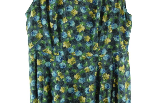 Close up of Grey Floral 60s Dress