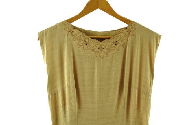 Close of Beige Embroidered 50s Dress