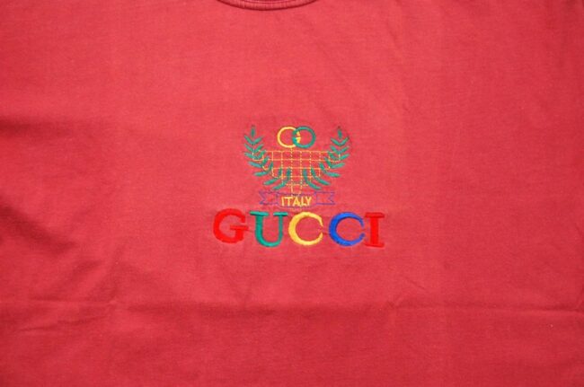 Close up of Red Gucci Print T Shirt