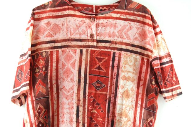 Close up of 90s Red Tribal Print Blouse