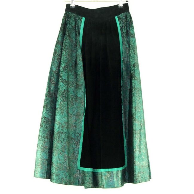 80s Long Lurex And Black Suede Skirt