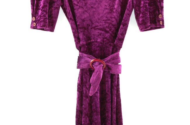 Close up of Purple 70s Velvet Dress