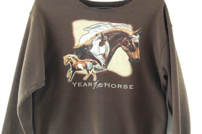 Close up of Horses Brown Crew Neck Sweatshirt