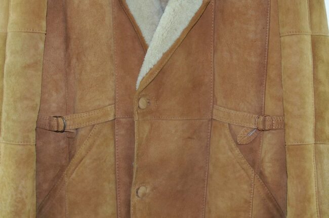 Close up of Back of Tan Shearling Coat Mens