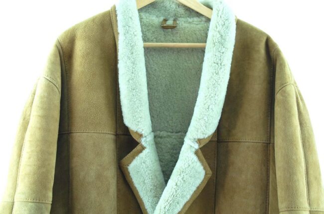 Close up of Back of Tan Shearling Coat Mens