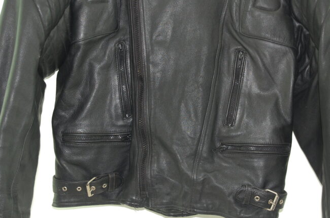 Close up of Mens Leather Motorcycle Jacket