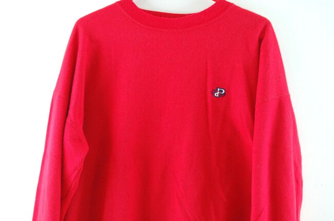 Close up of Red Mens Crew Neck Sweatshirt