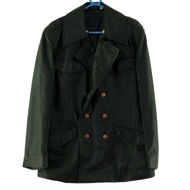 Mens Black Leather Peacoat