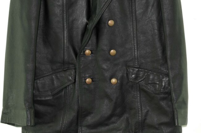 Close up of Mens Black Leather Peacoat