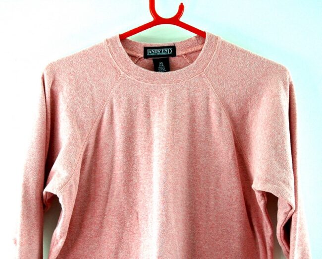 Front close up of Lands End Ladies Crew Neck Coral Sweatshirt