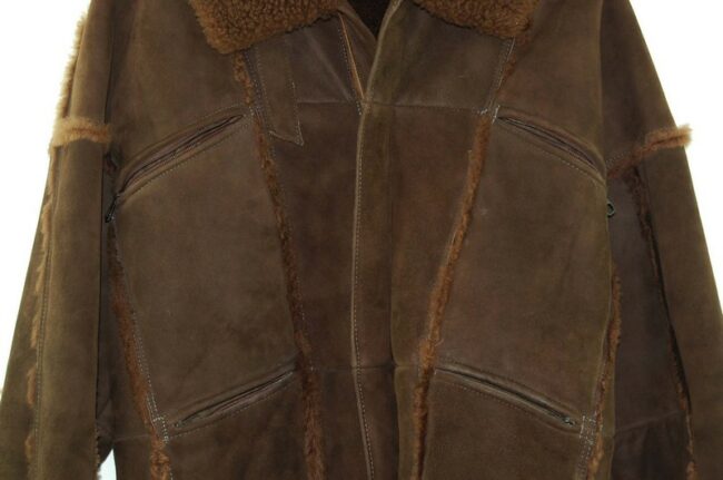 Close up of Aviator Brown Sheepskin Jacket Mens