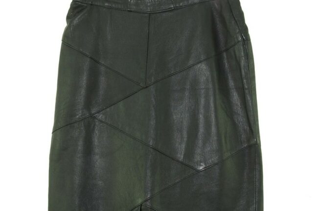 Close up of Black Leather Midi Pencil Skirt