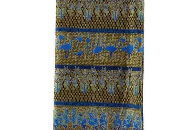 Close up of Blue and Gold Wrap Skirt