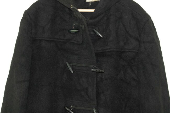 Close up of Mens Heavy Woolen Black Duffel Coat