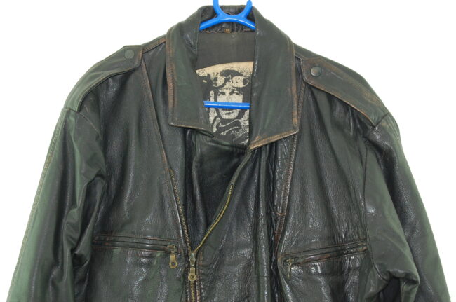Close up of Brown Leather Bike Jacket