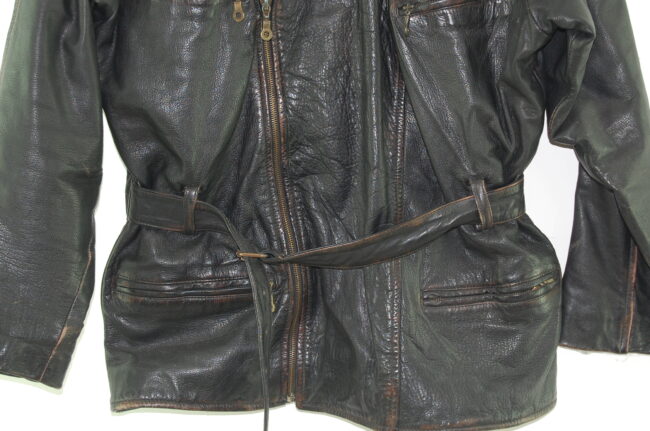Close up of Brown Leather Bike Jacket