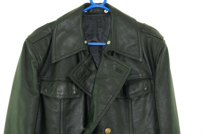 Close up of Mens Black Leather Peacoat