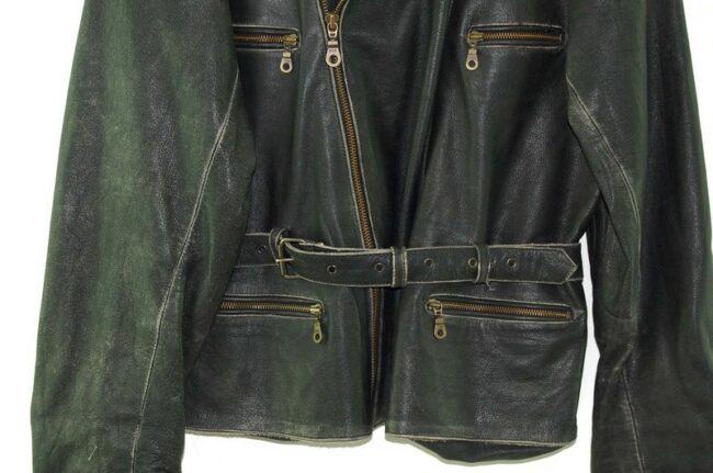 Close up of Black Leather Motorcycle Jacket