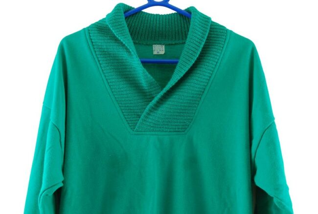 Close up of Turquoise V Neck Sweatshirt
