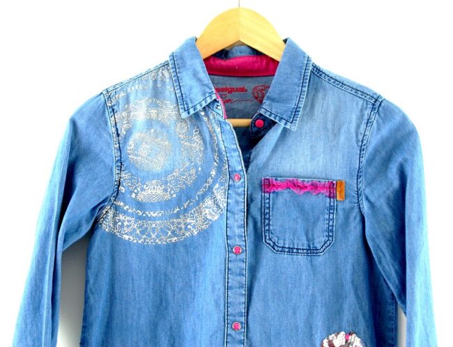 Front Close Up Blue Denim Desigual Womens Shirt.