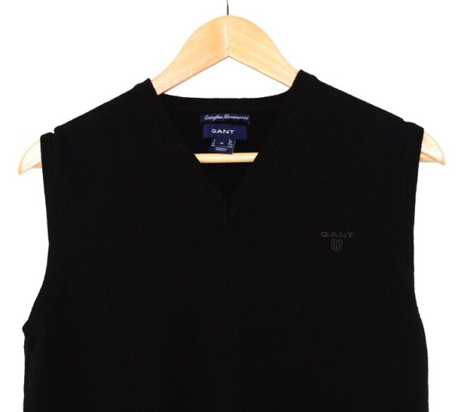 Front close up of Black Merino Wool Gant Tank Top