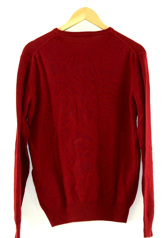 Back of Red Wool Crew Neck Wrangler Jumper