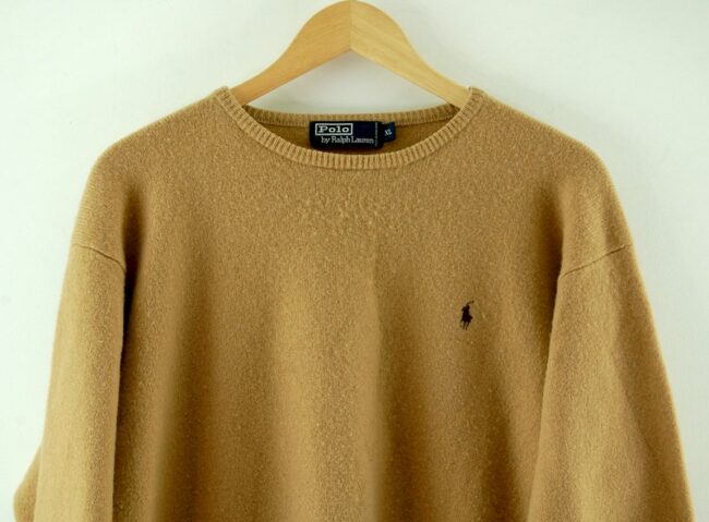 Close up of front - Beige Pure Lambswool Polo Ralph Lauren Sweater